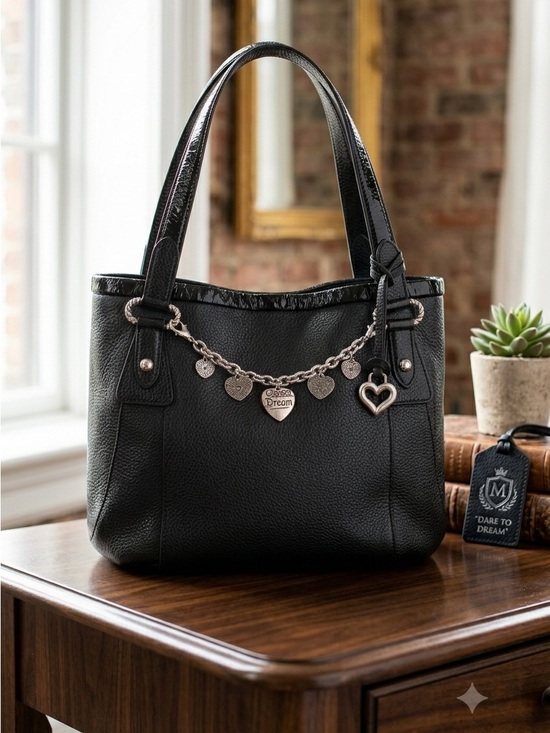 Brighton Handbags - Brighton Black Leather Handbag with Charm Accents
